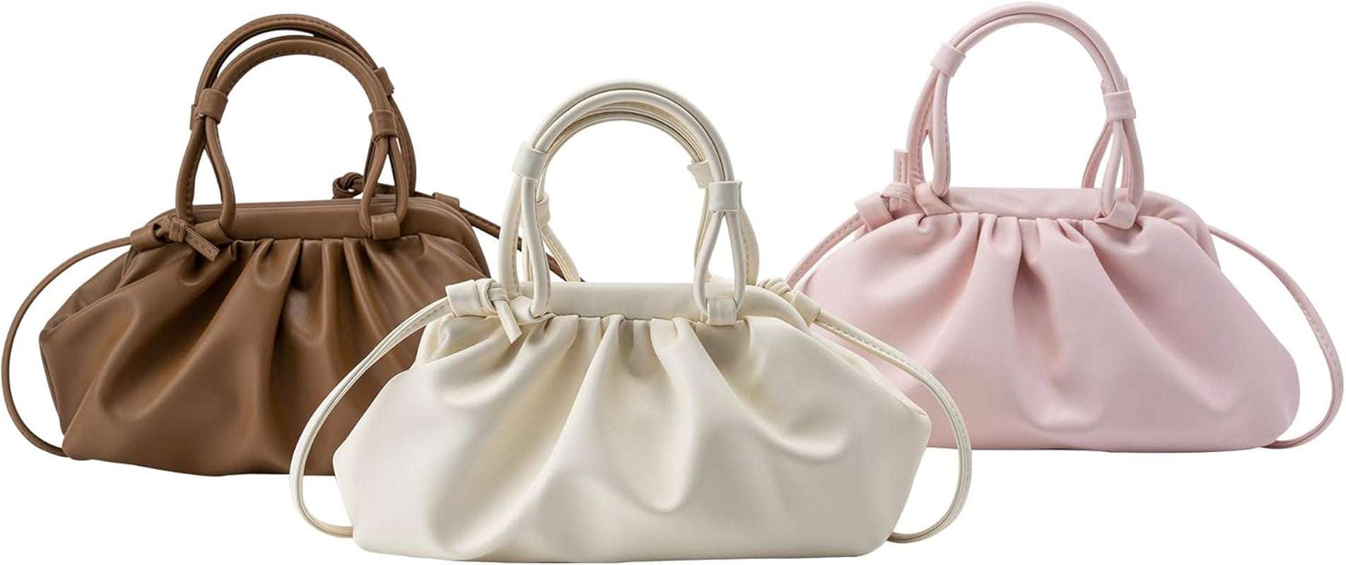 Women'S Cloud Pouch Purses Dumpling Crossbody Bag - Soft Leather Fashion Ruched Detail Handbag Small Evening Bags(Pink)